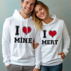 I Love İsme Özel Kapşonlu Sevgili Sweatshirt - Thumbnail