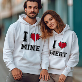 I Love İsme Özel Kapşonlu Sevgili Sweatshirt - Thumbnail