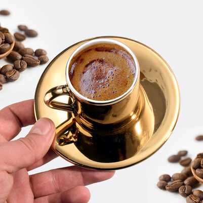 I Love Turkish Coffee Gold Kahve Fincanı - Thumbnail