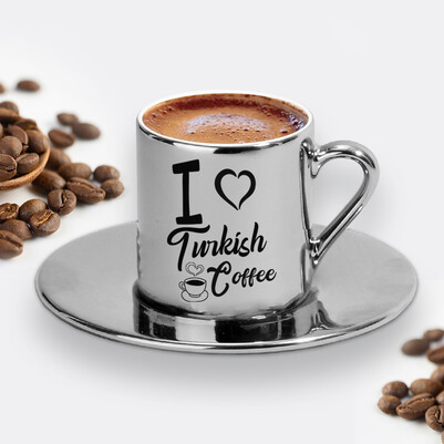 I Love Turkish Coffee Silver Kahve Fincanı - Thumbnail