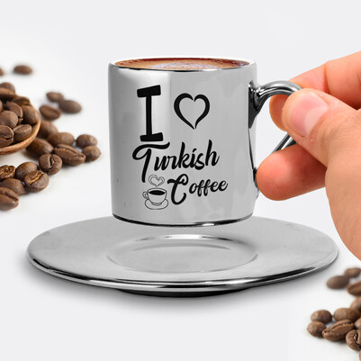 I Love Turkish Coffee Silver Kahve Fincanı - Thumbnail