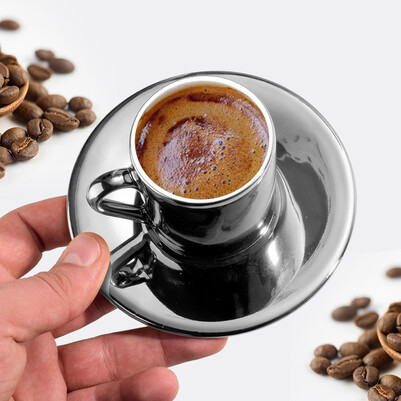 I Love Turkish Coffee Silver Kahve Fincanı - Thumbnail