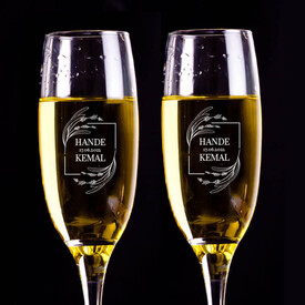 İki İsim ve Tarihli Kişiye Özel Şampanya Kadehi - Thumbnail
