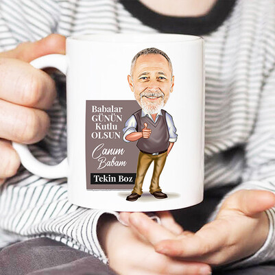 İlham Kaynağım Babam Karikatürlü Kupa Bardak - Thumbnail