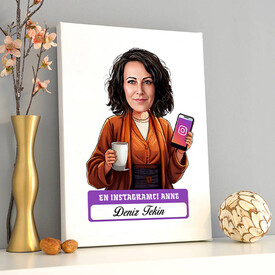 Instagramcı Anne Karikatürlü Kanvas Tablo - Thumbnail