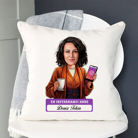 Instagramcı Anne Karikatürlü Yastık - Thumbnail
