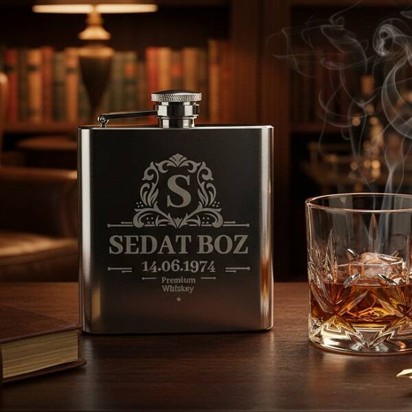 İsim ve Tarihe Özel Çelik İçki Matarası 6 Oz Gümüş