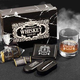 İsim Yazılı Viski Bardağı Çakmak ve Sigaralık Hediyelik Set - Thumbnail
