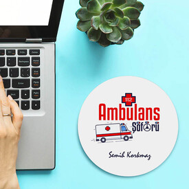 İsimli Ambulans Şoförü Temalı Yuvarlak Mousepad - Thumbnail