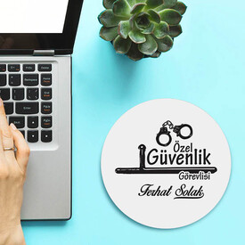 İsimli Güvenlik Görevlisi Temalı Yuvarlak Mousepad - Thumbnail