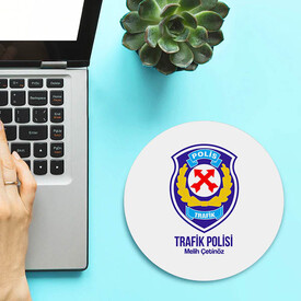 İsimli Trafik Polisi Temalı Yuvarlak Mousepad - Thumbnail
