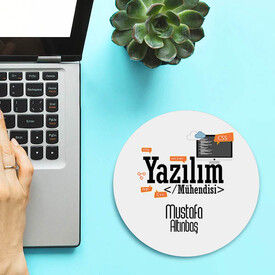 İsimli Yazılım Mühendisi Temalı Yuvarlak Mousepad - Thumbnail