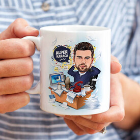 İşkolik Erkek Karikatürlü Kupa Bardak - Thumbnail