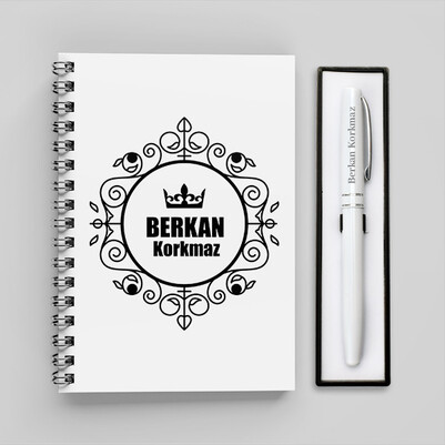  - İsme Özel Beyaz Defter ve Kalem Seti