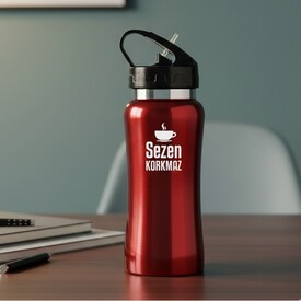  - İsme Özel Emzikli Kırmızı Matara 20 Cm.