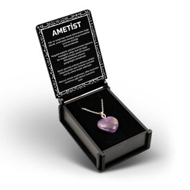 İsme Özel Kutulu Kalp Şeklinde Ametis Taşı Kolye - Thumbnail