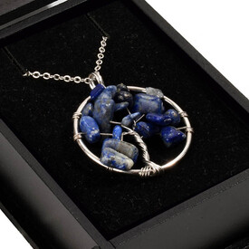 İsme Özel Kutulu Lapis Lazuli Taşı Ağaç Kolye - Thumbnail