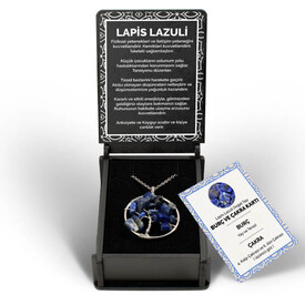 İsme Özel Kutulu Lapis Lazuli Taşı Ağaç Kolye - Thumbnail