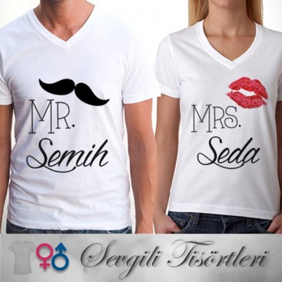  - İsme Özel Mr & Mrs. Sevgili Tişörtleri