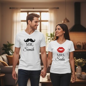  - İsme Özel Mr & Mrs. Sevgili Tişörtleri