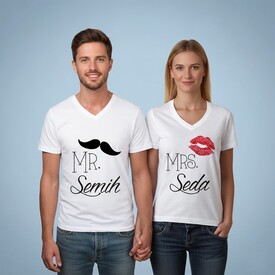  - İsme Özel Mr & Mrs. Sevgili Tişörtleri