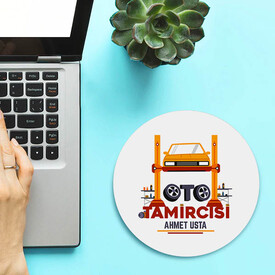 İsme Özel Oto Tamircisi Yuvarlak Mousepad - Thumbnail