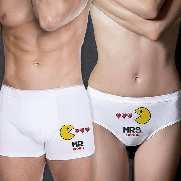İsme Özel Pac Man Çiftler Sevgili İç Çamaşırları