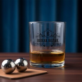  - İsme Özel Premium Desen İşlemeli Kristal Viski Bardağı