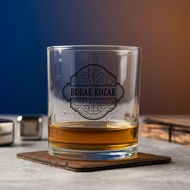  - İsme Özel Şeffaf Desen İşlemeli Viski Bardağı