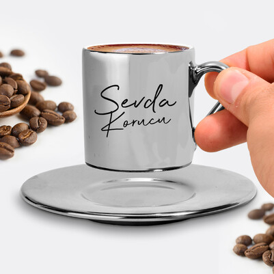 İsme Özel Silver Renk Kahve Fincanı - Thumbnail