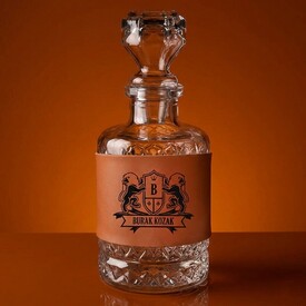  - İsme Özel Taba Deri Kaplama Viski Şişesi