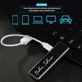 İsme Özel USB Şarjlı Metal Çakmak - Thumbnail