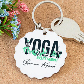 İsme Özel Yoga Eğitmeni Papatya Anahtarlık - Thumbnail