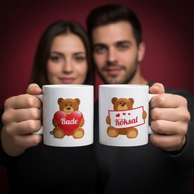  - İsme Özel Ayıcıklı 2'li Kupa Bardak Seti