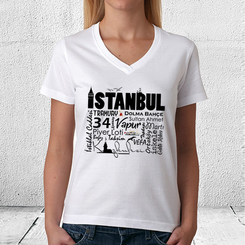 İstanbul Temalı Baskılı Bayan Tişörtü
