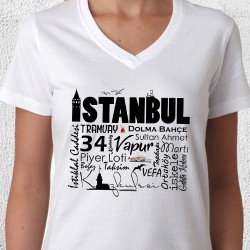  - İstanbul Temalı Baskılı Bayan Tişörtü