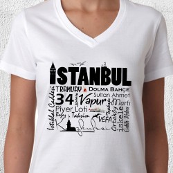 İstanbul Temalı Baskılı Bayan Tişörtü - Thumbnail