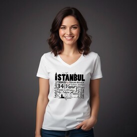  - İstanbul Temalı Baskılı Bayan Tişörtü