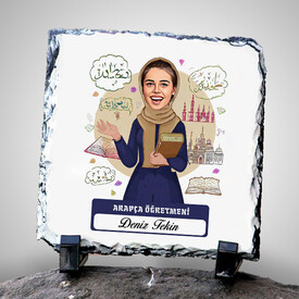  - Kadın Arapça Öğretmeni Temalı Karikatürlü Taş