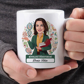  - Kadın Biyoloji Öğretmeni Karikatürlü Bardak