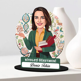  - Kadın Biyoloji Öğretmeni Karikatürlü Biblo
