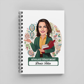  - Kadın Biyoloji Öğretmeni Karikatürlü Defter
