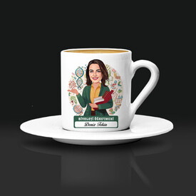  - Kadın Biyoloji Öğretmeni Karikatürlü Kahve Fincanı