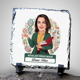  - Kadın Biyoloji Öğretmeni Temalı Karikatürlü Taş