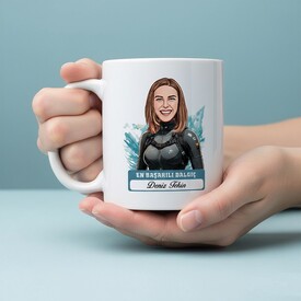  - Kadın Dalgıç Karikatürlü ve İsimli Kupa Bardak