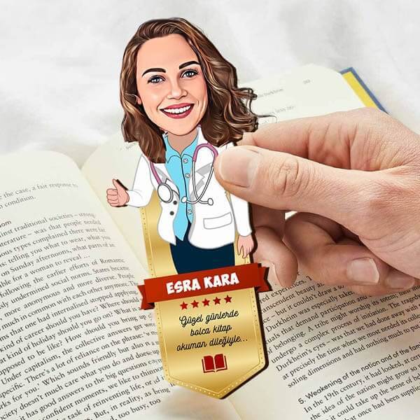 Kadın Doktor Karikatürlü Kitap Okuma Ayracı