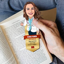 Kadın Doktor Karikatürlü Kitap Okuma Ayracı - Thumbnail