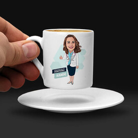 Kadın Doktora Hediye Karikatürlü Kahve Fincanı - Thumbnail