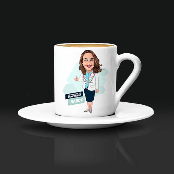 Kadın Doktora Hediye Karikatürlü Kahve Fincanı