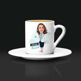Kadın Doktora Hediye Karikatürlü Kahve Fincanı - Thumbnail